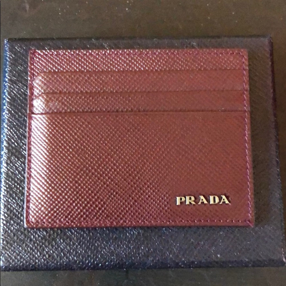 Prada Saffiano Granato Credit Card Case Burgundy
